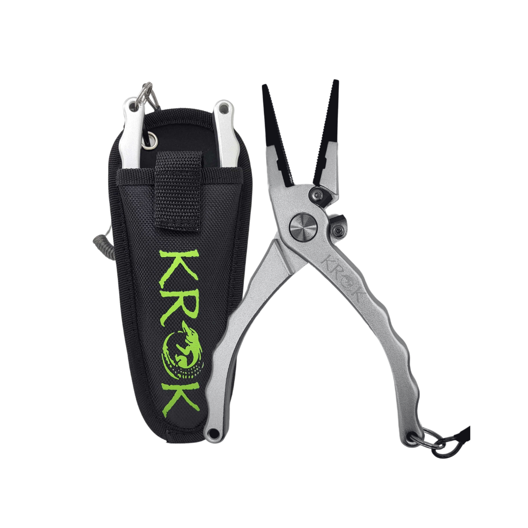 KROK Aluminum Pliers 7.5" Straight Jaw w/side cutter, Lanyard