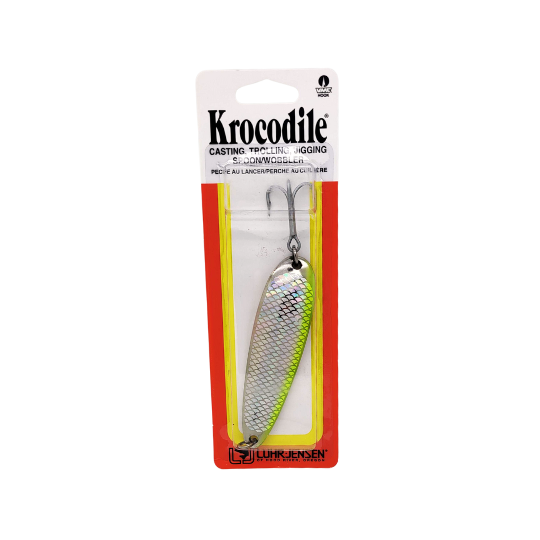 Luhr Jensen 1003-214-7004 Krocodile, 4 5/16", 2 1/4oz, Treble Hook, Chrome/Chartreuse Reflex