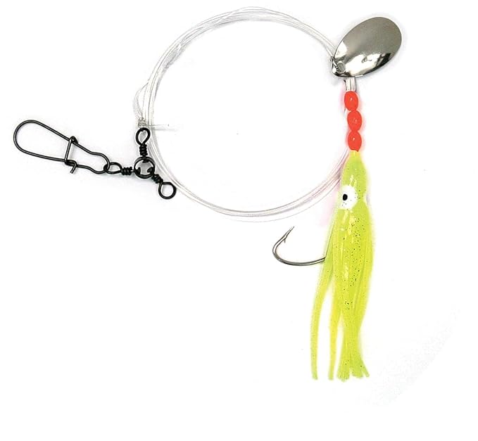 Sea Striker 365-Y Squid Skirt Rig with Spinner, 3", 1/0 Wide Gap Hook