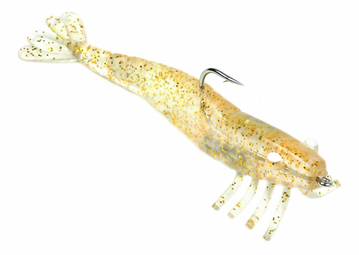 Sea Striker Rigged Shrimp, 3", 1/4 oz, Gold Glitter, 3/Pack