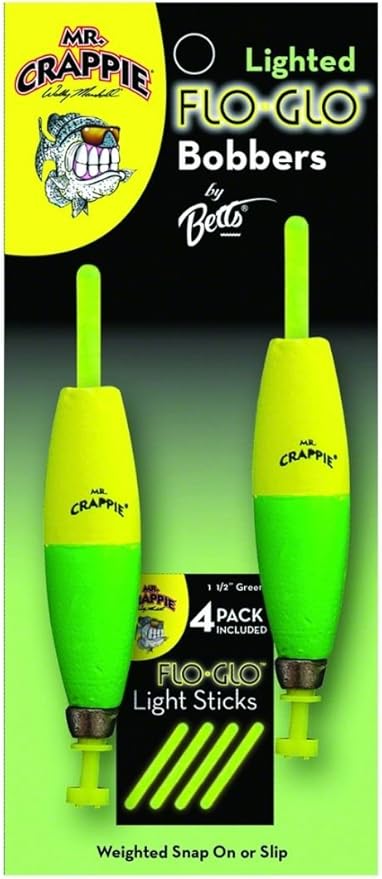 Mr. Crappie Flo Glo Lighted Bobbers 2 1/2" Cigar Y/G 2Pk