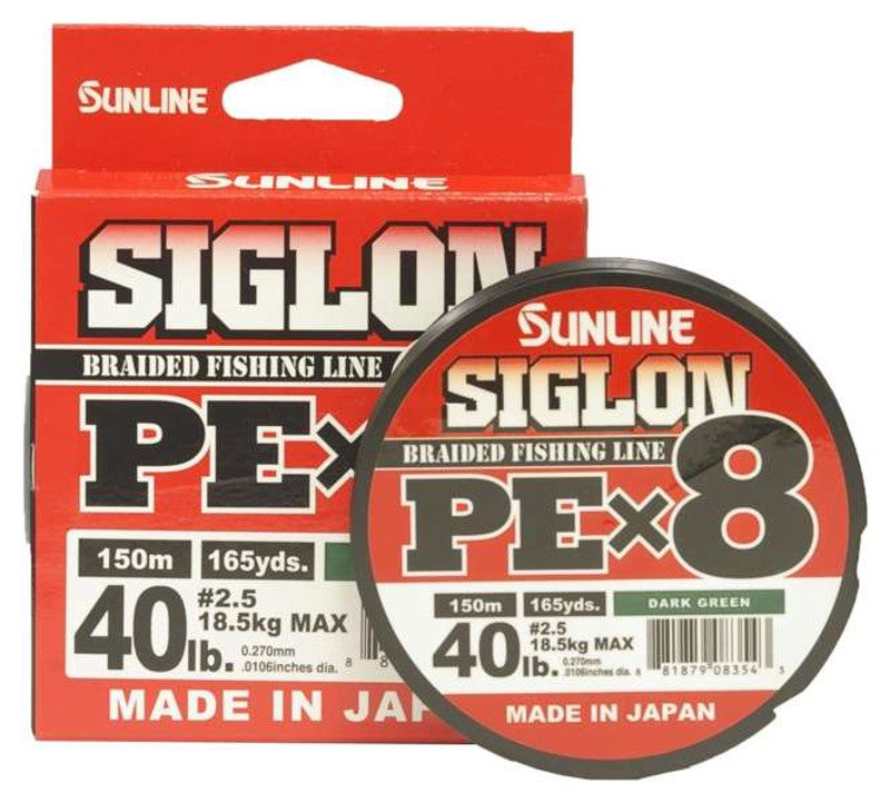 sunline braided fishing line Sunline Siglon PEx8 8-Strand Braided Line, 40lb, 165yd, Dark Green