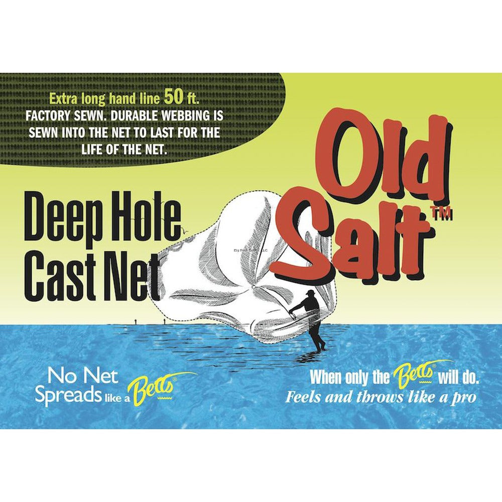Betts Old Salt Deep Hole Mono Cast Net 6' 3/8" Mesh, Sewn-in Webbing