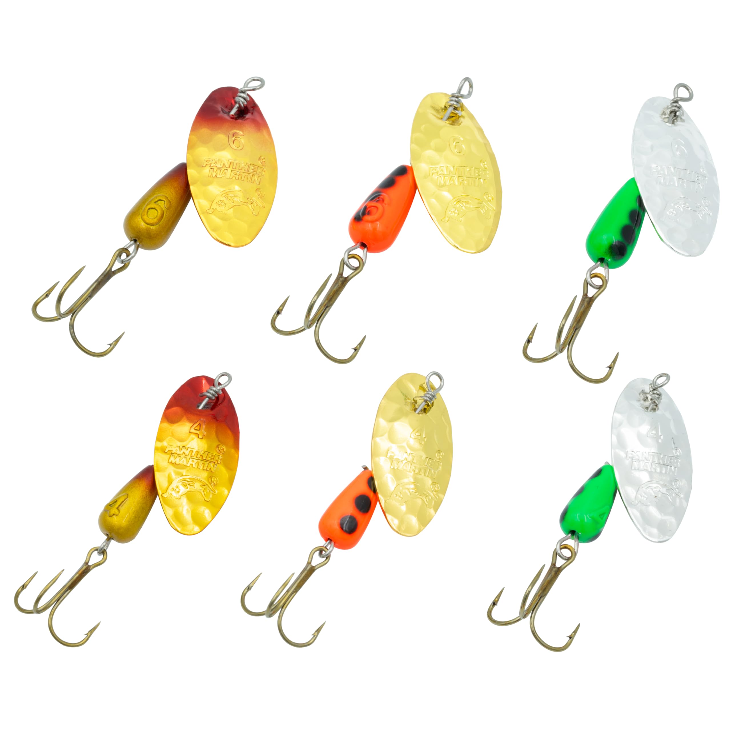 Panther Martin Hammered Regular Spinner, #4/#6, 1/4oz/1/8oz, 6pk Kit
