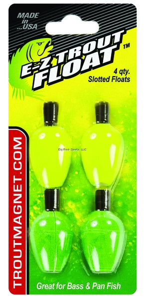 Leland E-Z Trout Float 4 Slotted Floats, 3/4, 0.3 oz, Yellow & green