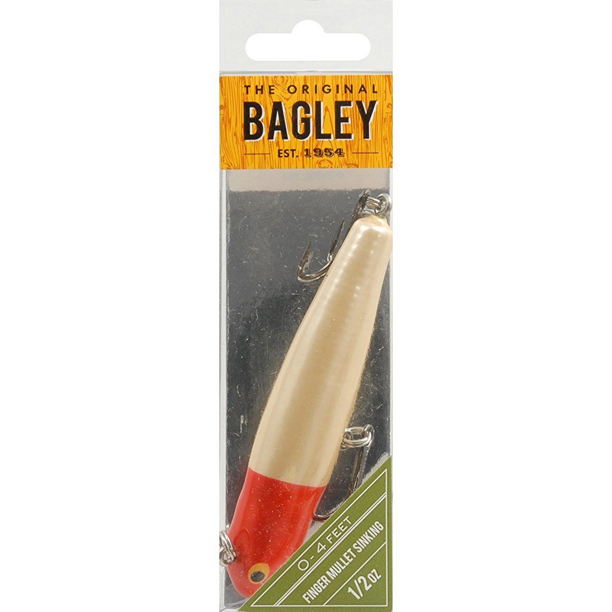 Bagley Finger Mullet Sinking Genuine Balsa Wood Fishing Bait, Red Head