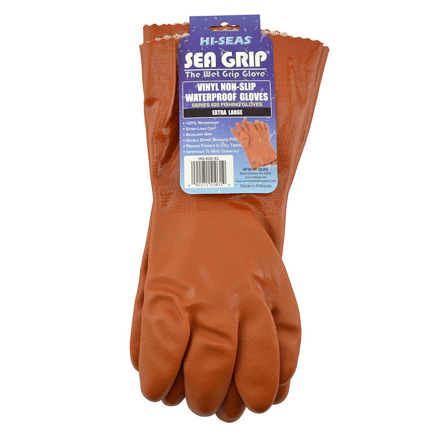 Hi-Seas Sea Grip Vinyl Waterproof Fishing Glove, Large Size, Orange HG