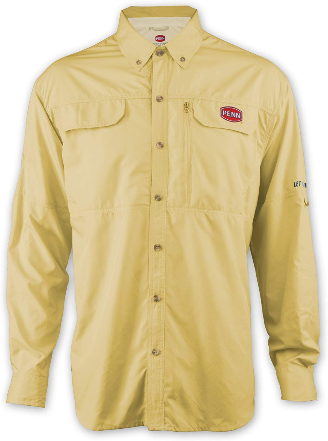 Penn Fishing Long Sleeve Button Down Yellow Performance Shirt, Vented