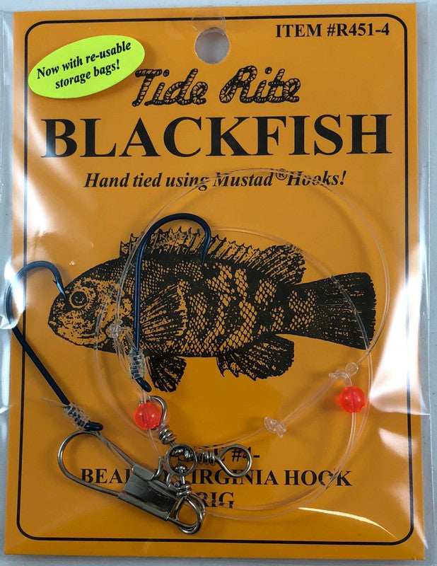 Tide Rite Hand Tied Beaded Virginia Hook Blackfish Rigs, Mustad Long Shank Hooks