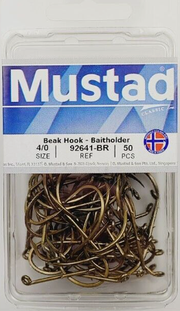 Mustad Classic Beak Baitholder Hook, Size 4/0, Forged, Long Shank, 50pk