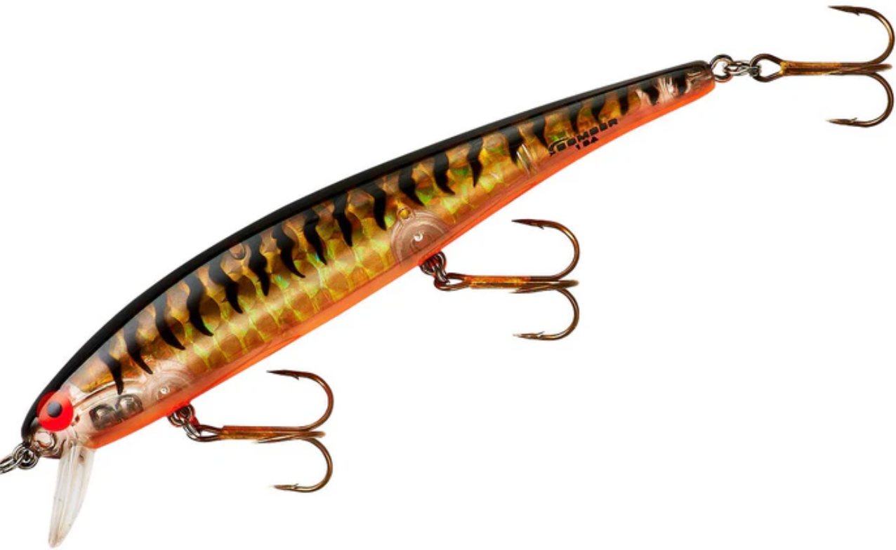 Bomber B15 Long A 4 1/2" Shallow Jerkbait, Gold Prism Blk Orange