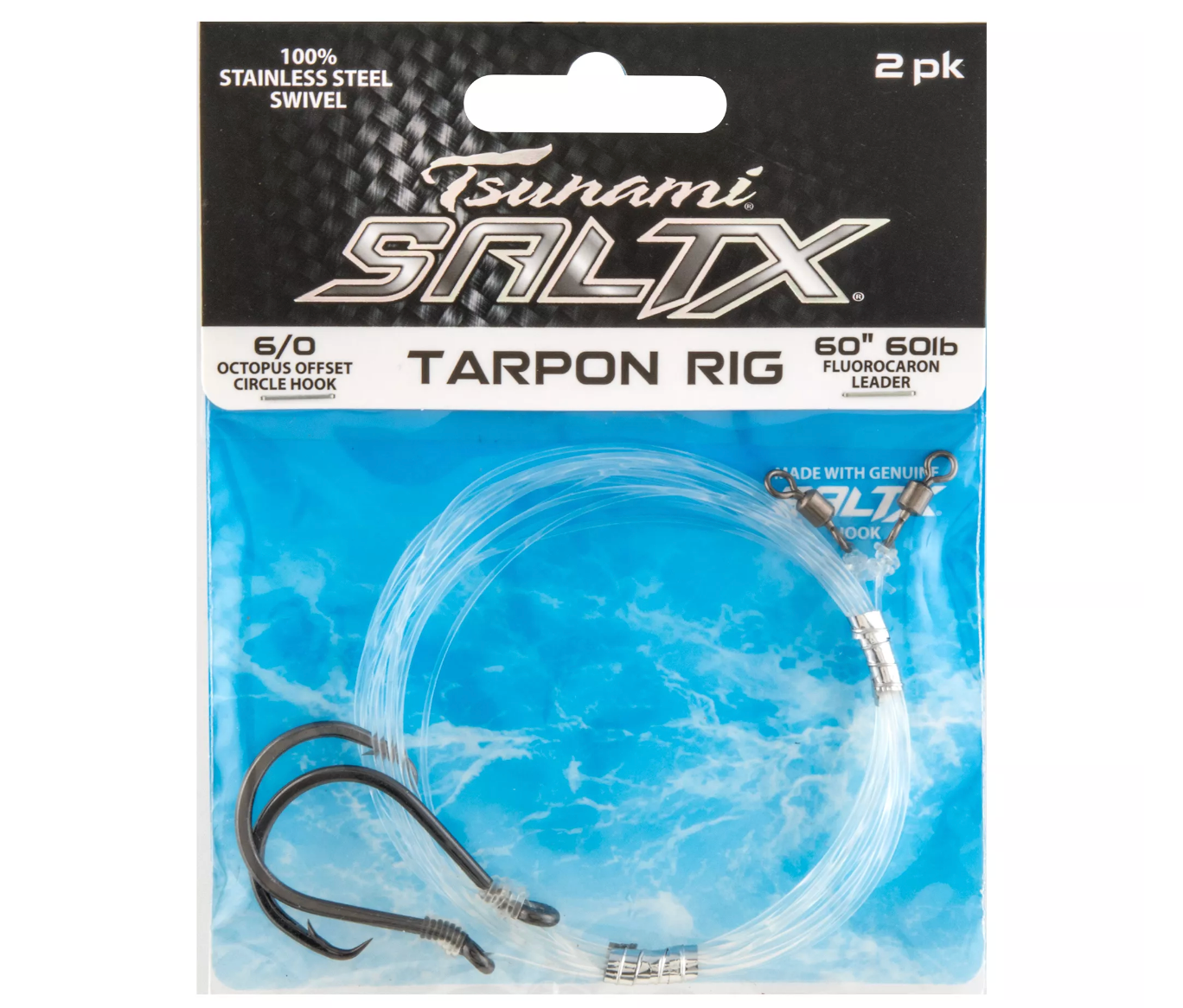 Tsunami SaltX Tarpon Rig 6/0 60" 60lb Fluoro (2 Pack)