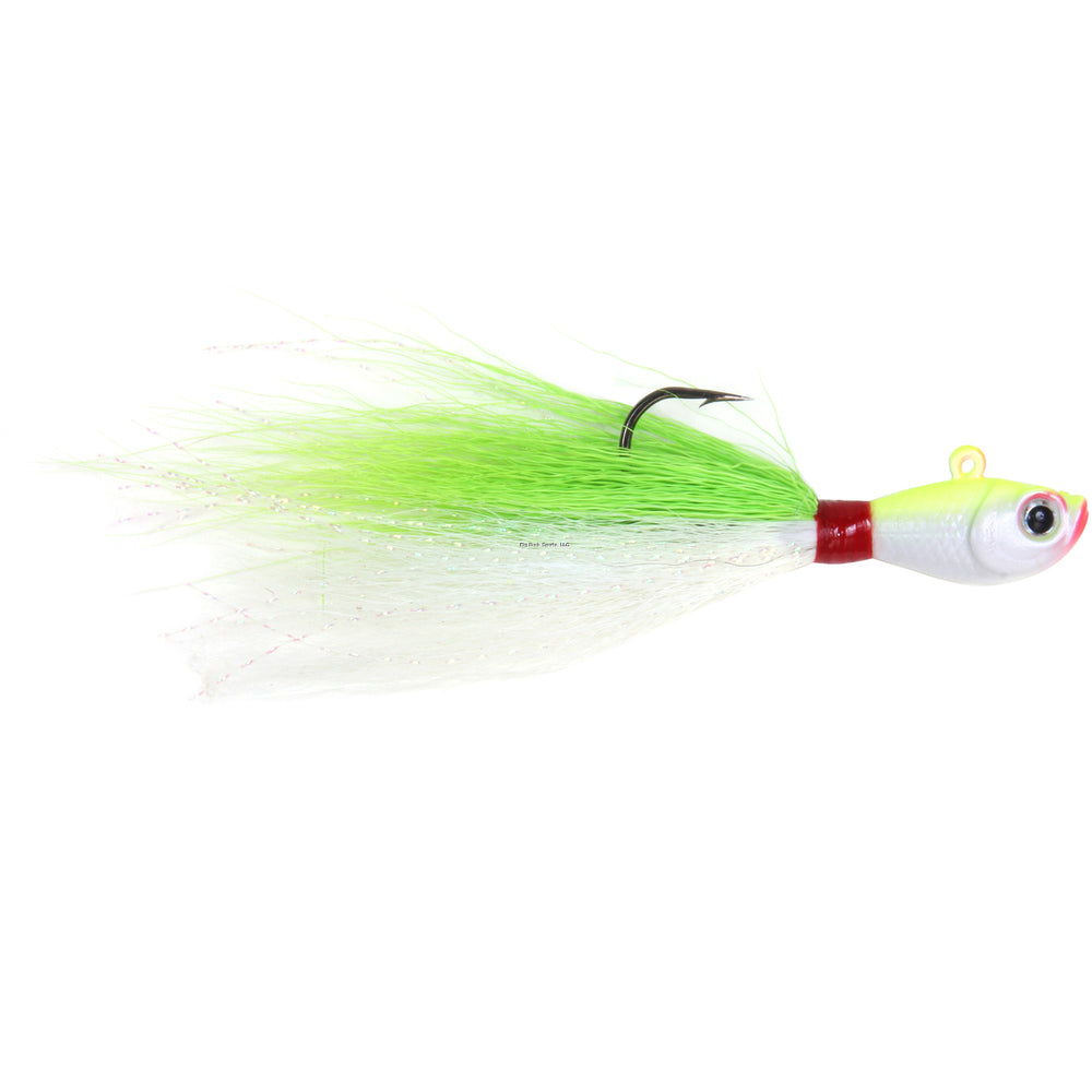 Sea Striker Bucktail Jig, Holographic Eyes, Black Nickel, 3oz, Chartreuse/White