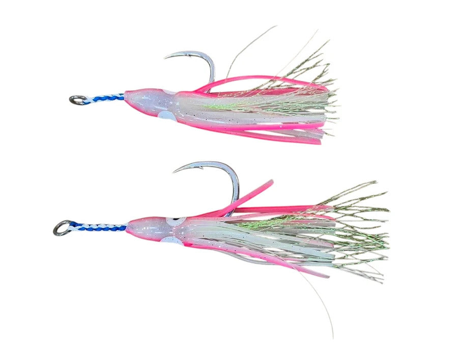 UVT Fishing Beast Hunter Assist Hooks BKK 5X Strength with Glow Squid Skirts
