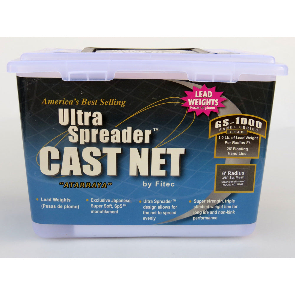 Fitec 10370 GS1000 Ultra Spreader Cast Net Clear Mono Lead 1" Mesh, 7'