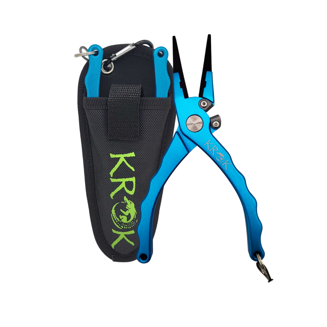 KROK Aluminum Pliers 7.5" Straight Jaw w/side cutter, Lanyard
