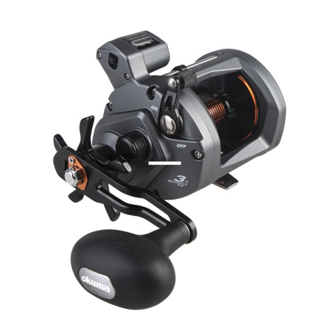 line capacity for okuma cold water reels CW-30DLA Coldwater A-Series 30-size Round Linecounter LH Reel Package Type__Clam Pack New DC Fishing Wheels Size:Glitter Walleye reverse roller bearing and