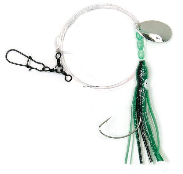 Sea Striker Squid Skirt Rig with Spinner, 3, 1/0 Wide Gap Hook, Green