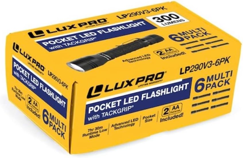 LuxPro 2AA 300 Lumen LED Flashlight, 6 Pack