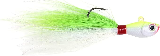 Sea Striker Bucktail Jig 6 oz, Holographic Eyes, Chartreuse/White