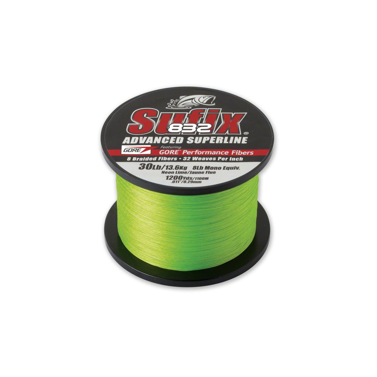 Sufix 660-365L 832 Advanced Superline Braid 65lb 1200yd Neon