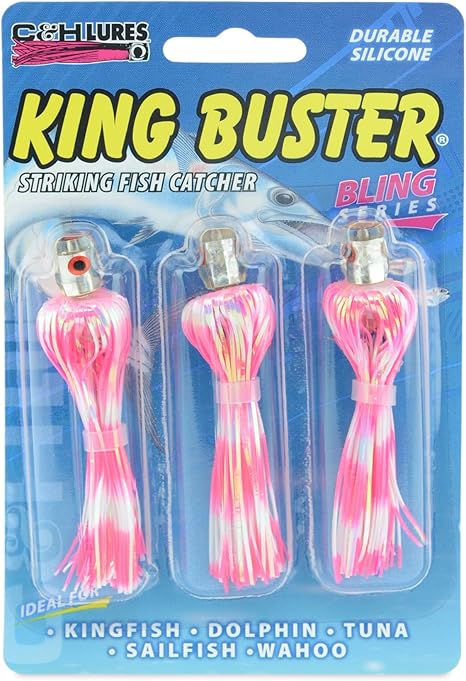 C&H King Buster Bling Series Lure, Pink/White Skirt, 3 pc