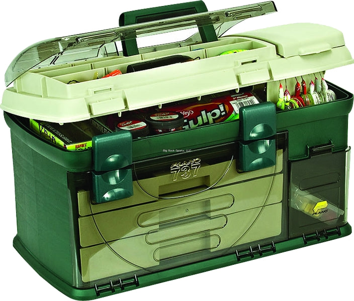 Plano Three-Drawer Tackle Box, X-Large, Green/Beige, 21x12x12" w/1-3500 Stow