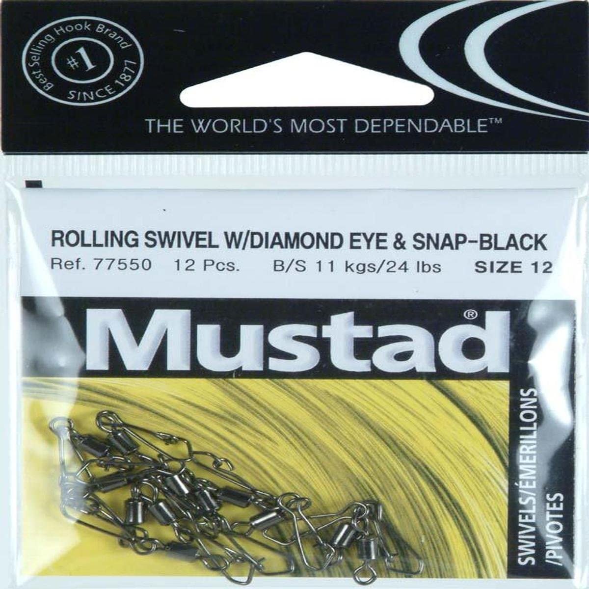 Mustad Rolling Swivel w/Diamond Eye&Snap Black