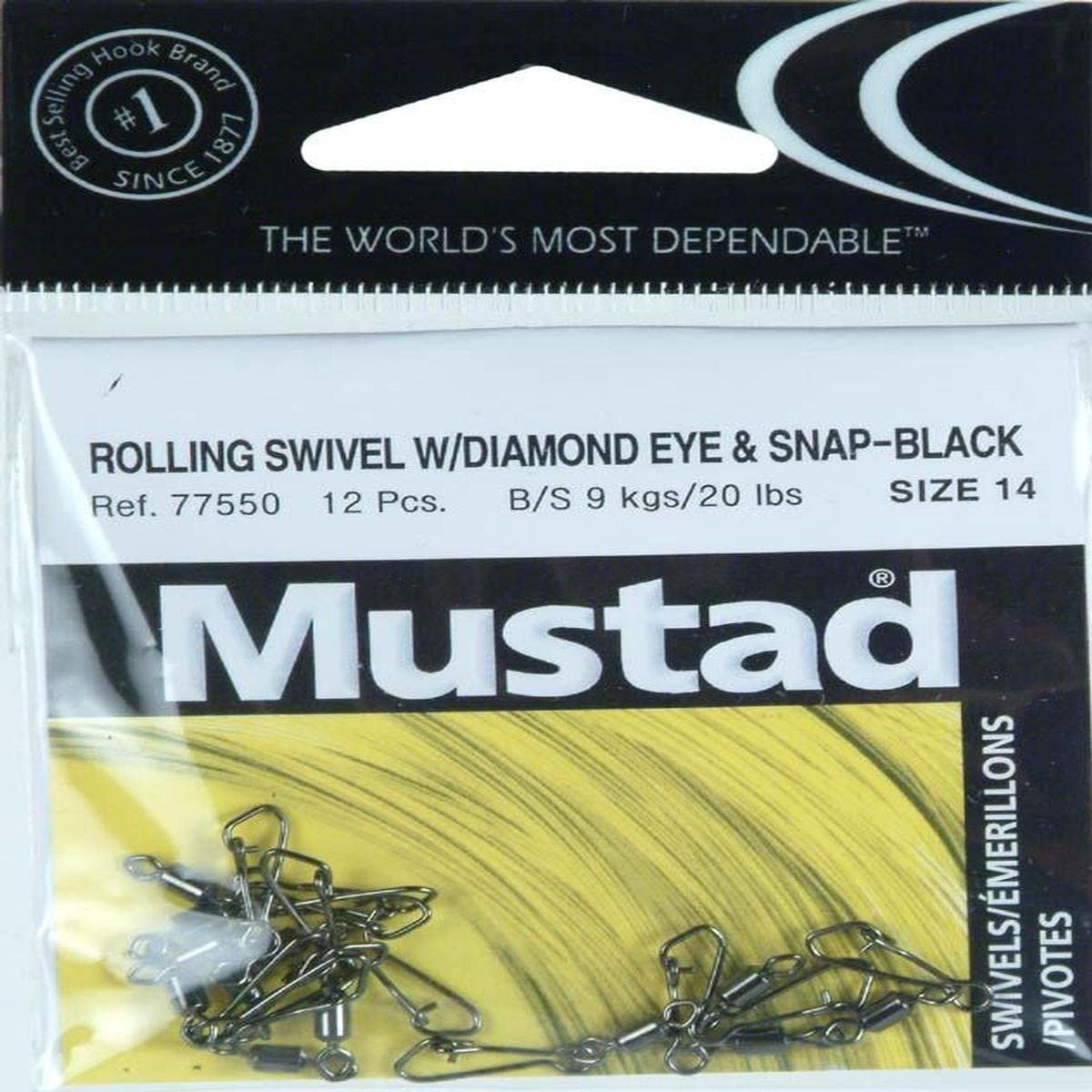 Mustad Rolling Swivel w/Diamond Eye&Snap Black
