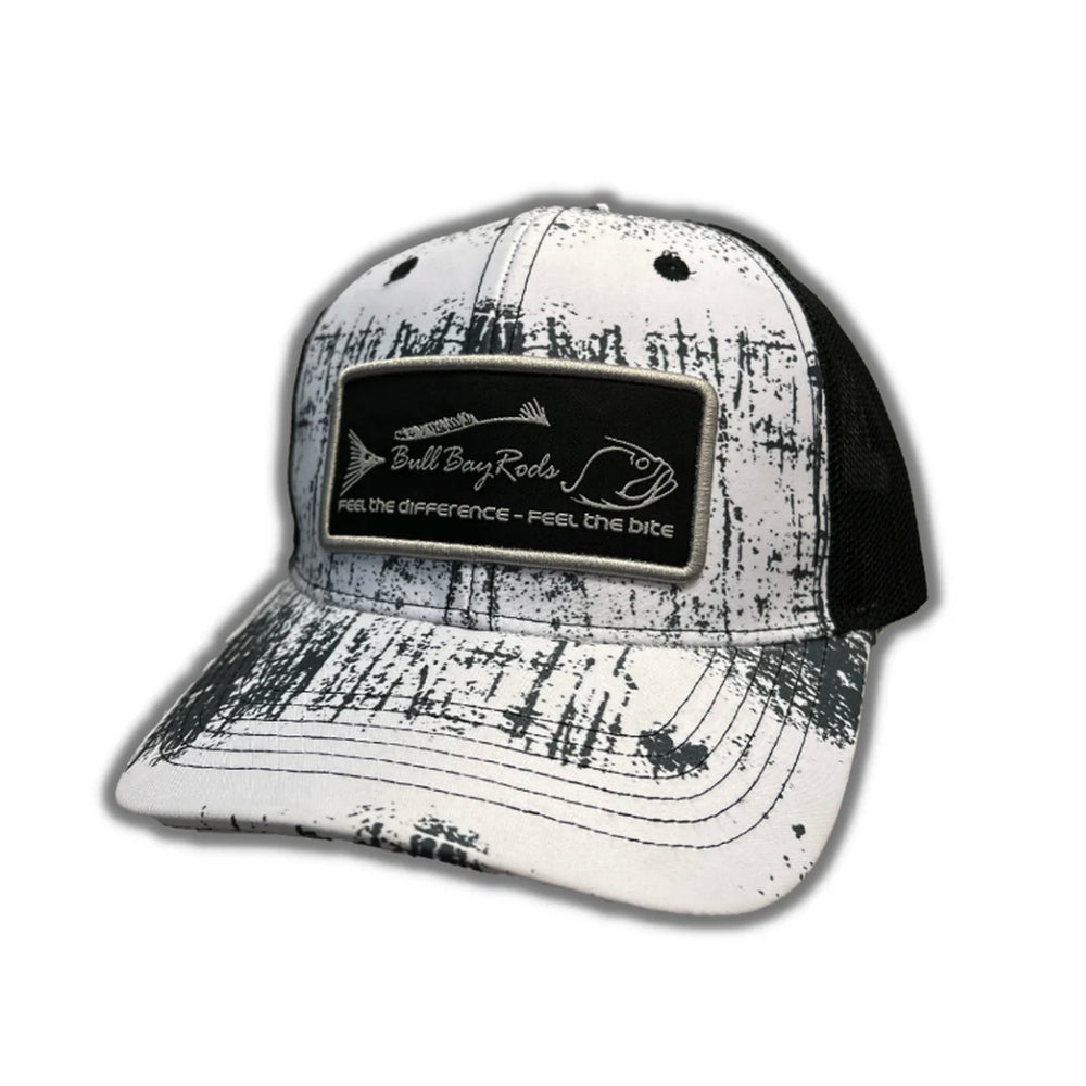 Bull Bay Rods Ripped Series BBR Logo Soft Mesh Trucker Hat Gray & White