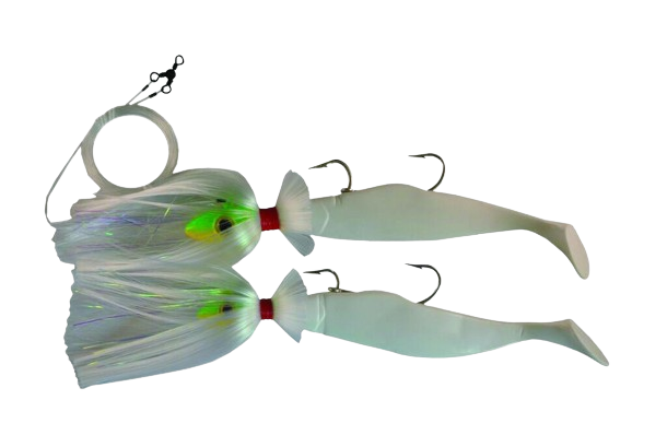 Blue Water Candy Parachute Rig, 9", 8 oz/4 oz, White on John Deere Shad