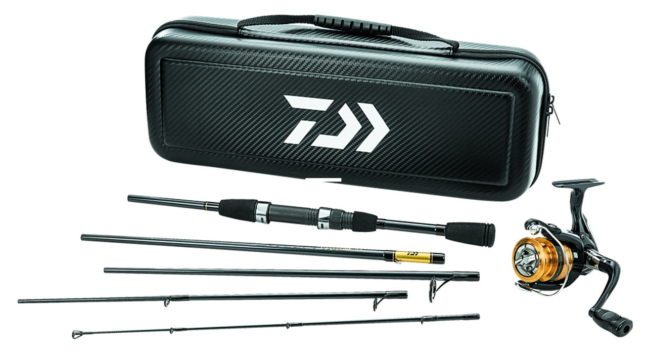 Daiwa Carbon Case Travel 5pc Rod, Pre-Mounted Spinning Combo, Black