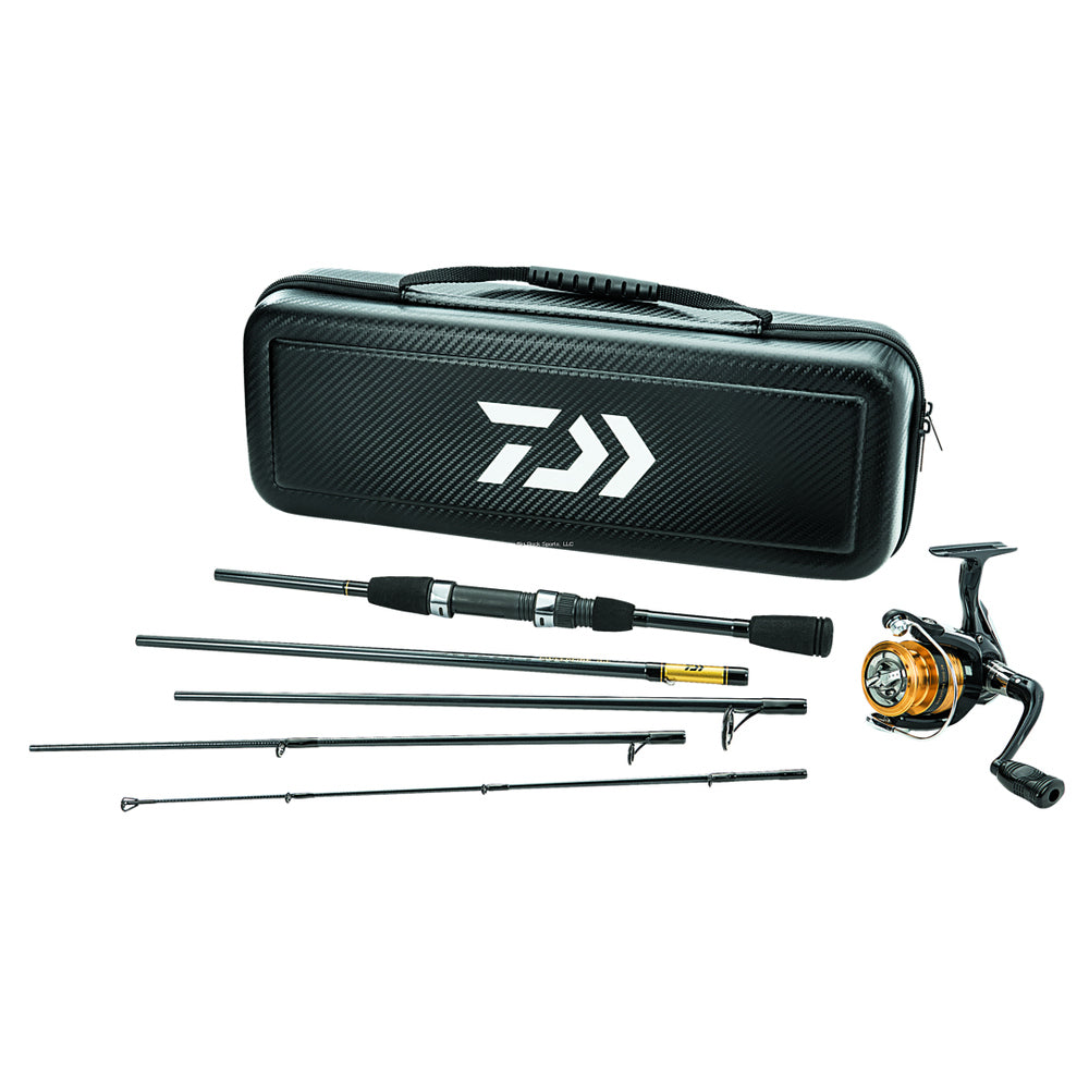 Daiwa Carbon Case Travel 5pc Rod, Pre-Mounted Spinning Combo, Black