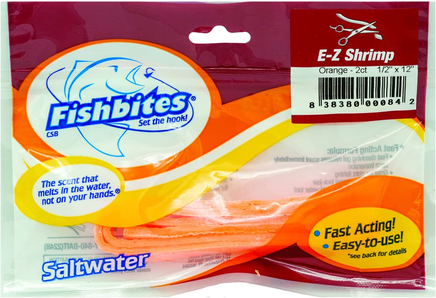 Fishbites E-Z Shrimp Fast Acting Bait Strips, 12", 2pk
