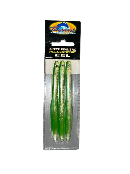 Tsunami HE4-3-1 Super Realistic Holographic Eel - 4" (3 Pack) Chartreuse/Silver