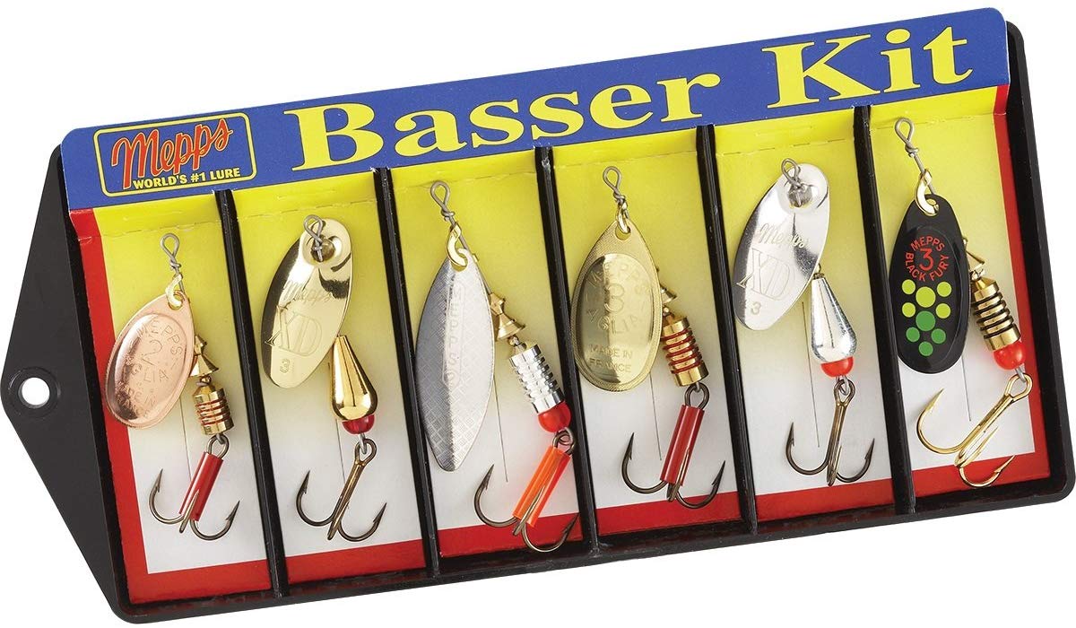 Mepps Basser Lure Kit, Assorted, Plain Treble Hook, Single Hook, 6 per Pack