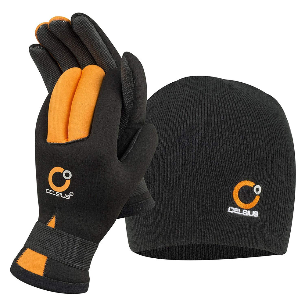 Celsius Deluxe Neoprene Waterproof Adjustable Glove w/ Hat Combo