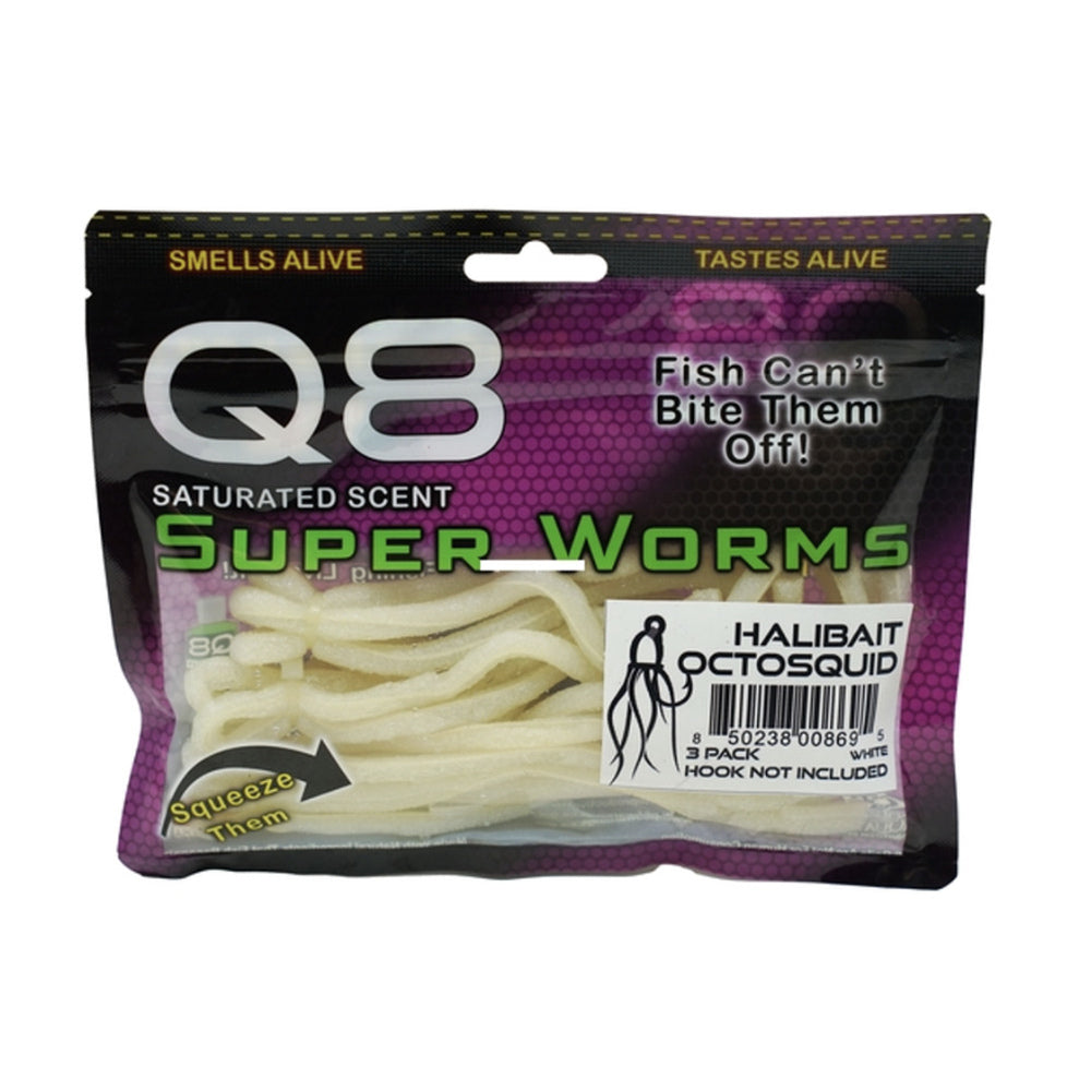 Q8 Super Bait Q8Halibait-White Halibait OctoSquid, 3/pack - White