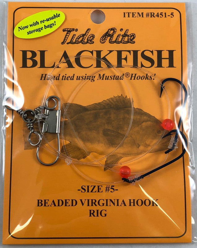 Tide Rite Hand Tied Beaded Virginia Hook Blackfish Rigs, Mustad Long Shank Hooks