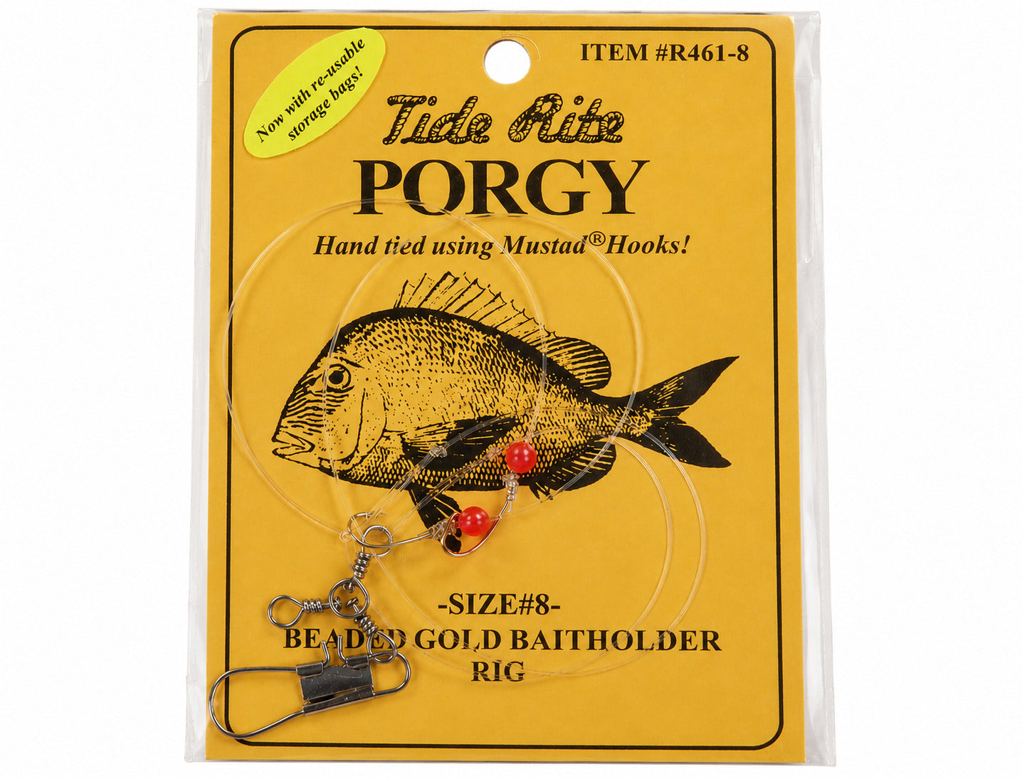 Tide Rite Hand Tied Beaded Gold Baitholder Porgy Rigs, Mustad Wide Gap