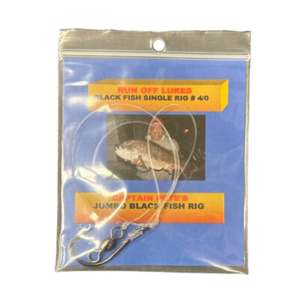 Run Off Lures Single Black Fish Rig (Size 3/0-5/0 Hook, Silver)