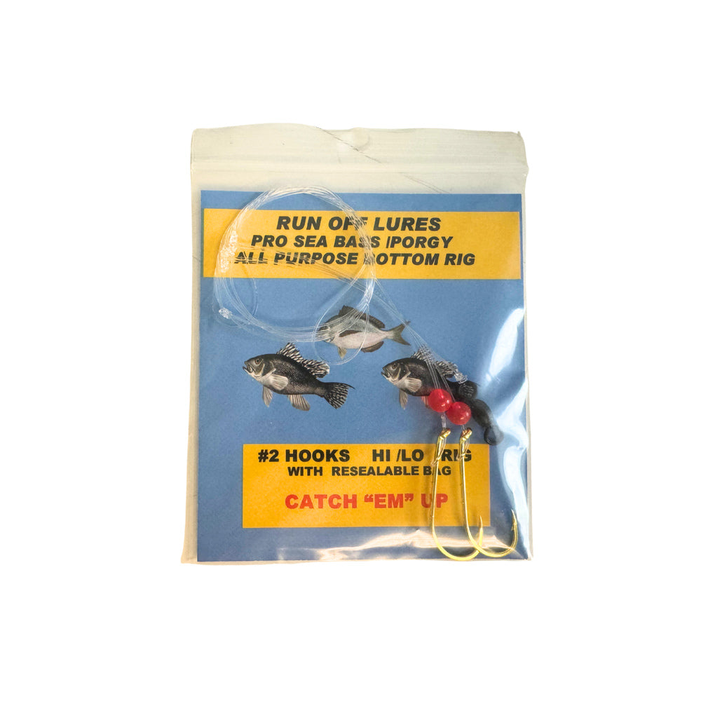 Run Off Lures Pro Hi/Lo Dropper Loop Rig for Sea Bass/Porgy with 2 Small Hooks