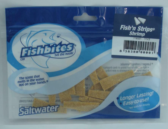 Fishbites Fish'N Strips Shrimp Longer Lasting Bait Strips, 1-1/2", 15pk