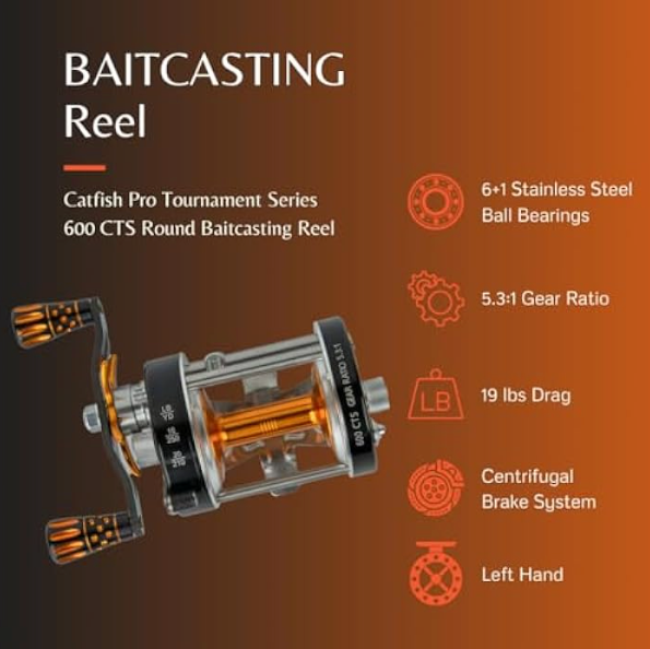 Catfish Pro 600CTSLFT Tournament Series Round Baitcasting Reel