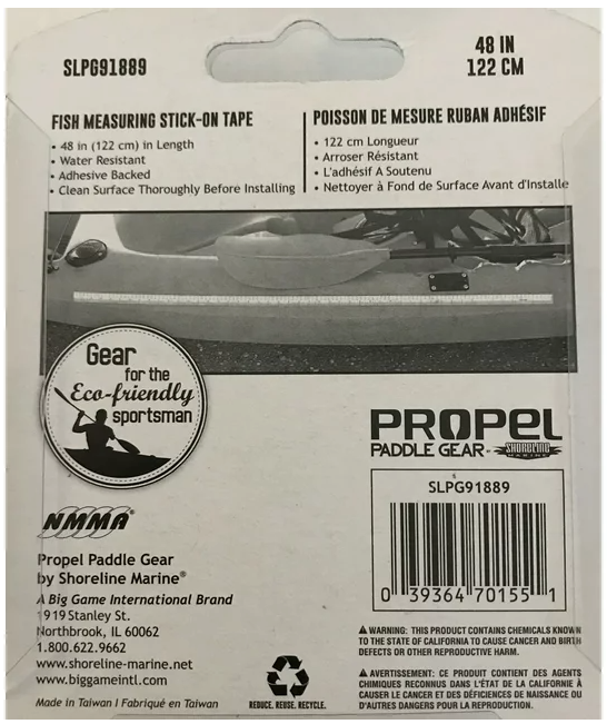 Propel Paddle Gear Fish Measuring Tape, Water Resistant, Adhesive Backing, 48"