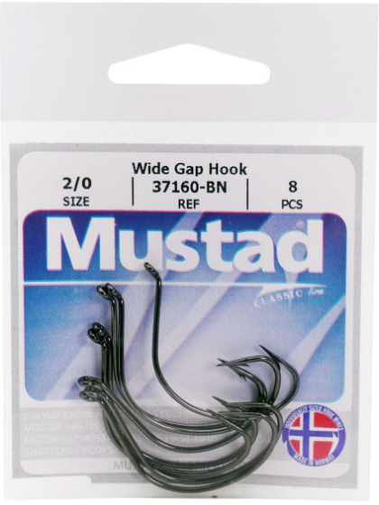 Mustad Classic Wide Gap 4/0 Size Black Nickel Hooks, 8 Pieces