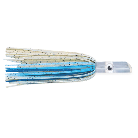C&H Lil Swimmer Pre-Rigged Trolling Lure, White/Blue Skirt, 7/0 Hook, 100 lb Mono, 6 ft