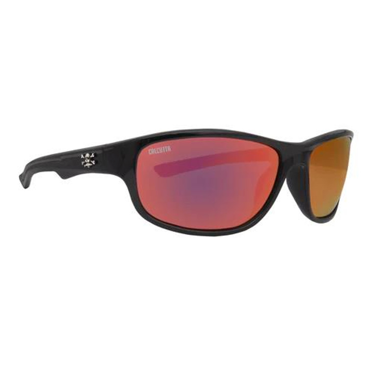 Calcutta Columbia Sunglasses Shiny Black Frame/Red Mirror lens