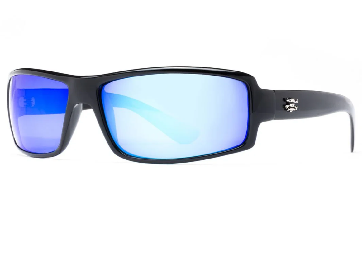 Calcutta Whitehaven Polarized Sunglasses Shiny Black Frame/Blue Mirror Lens