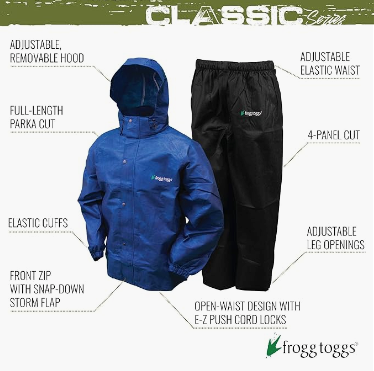 Frogg Toggs Men's Classic All-Sport Rain Suit Royal Blue/Black Large